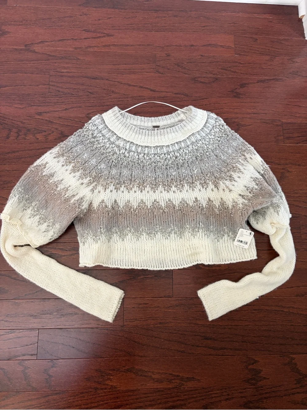 Free People Home for the Holidays Cropped Fair Isle Crew Sweater Small